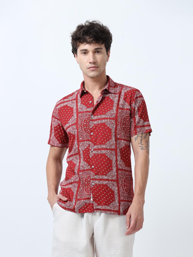 Elegant Red Bandana Print Shirt