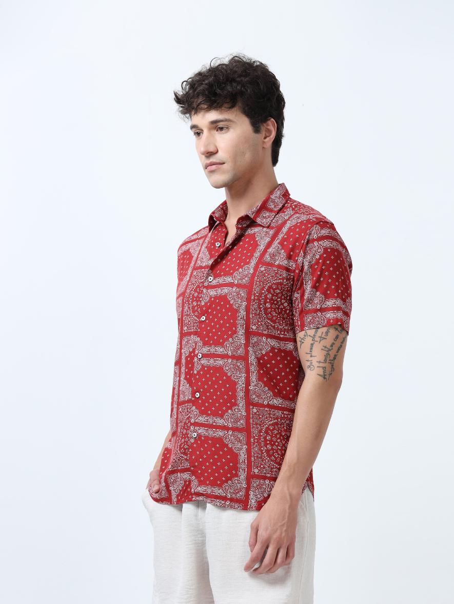 Elegant Red Bandana Print Shirt