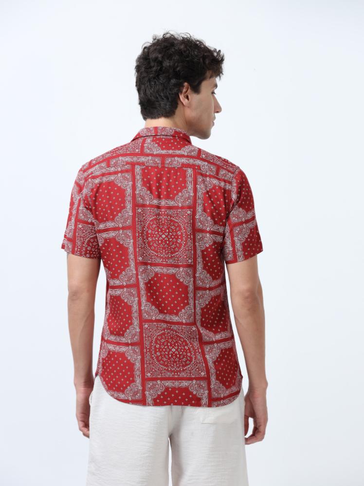 Elegant Red Bandana Print Shirt