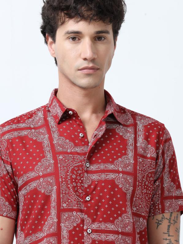 Elegant Red Bandana Print Shirt