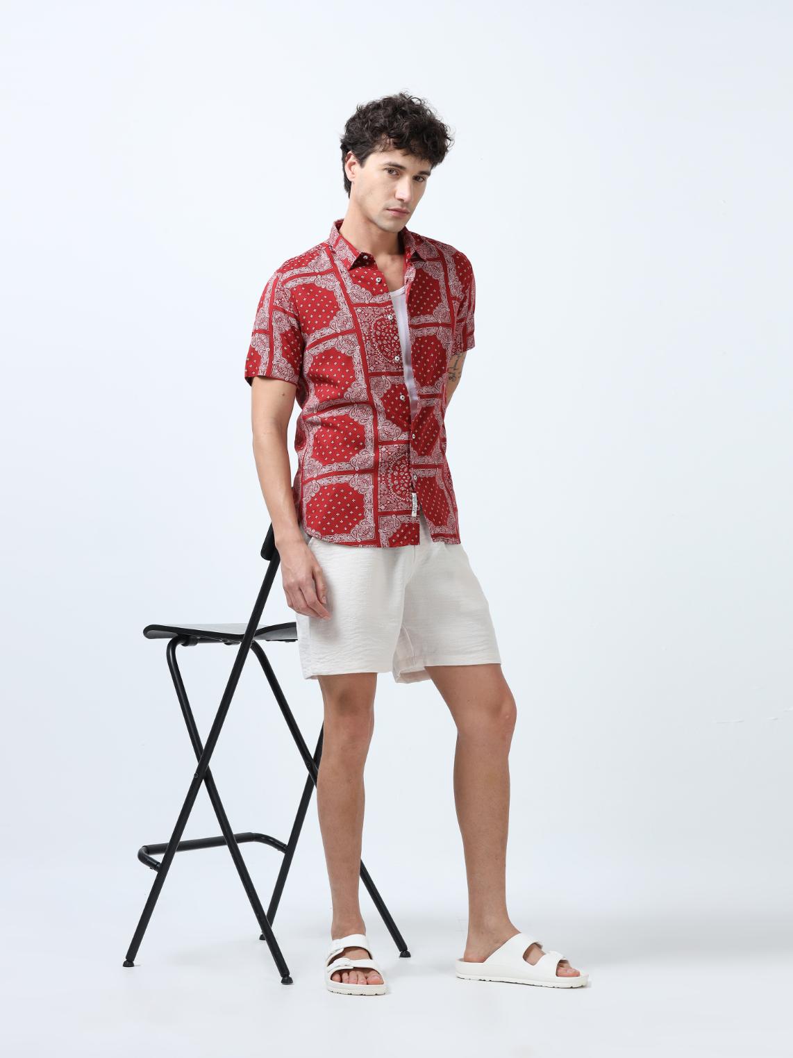 Elegant Red Bandana Print Shirt