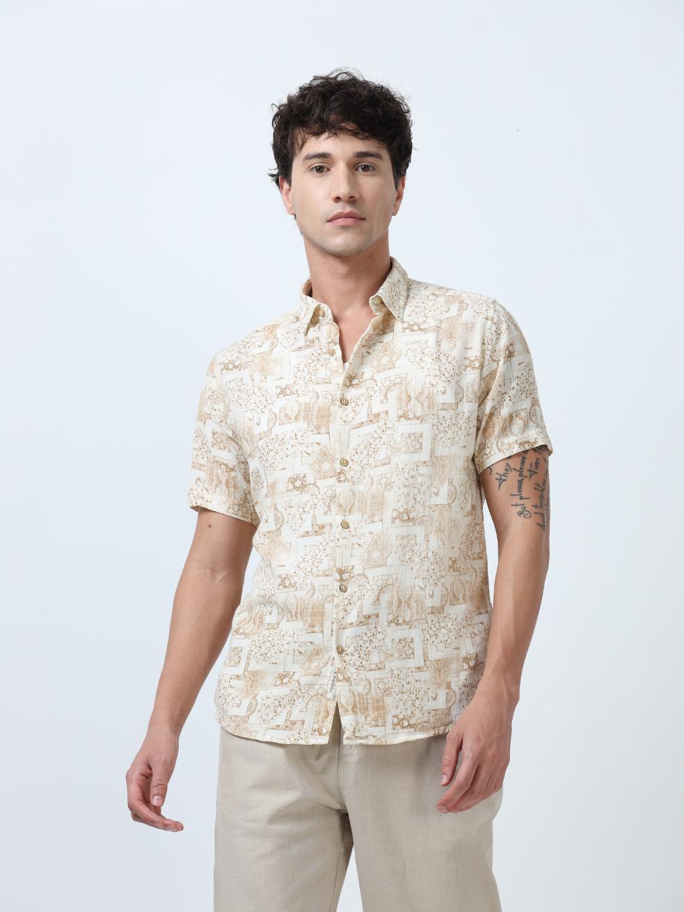 Beige Density Print Shirt