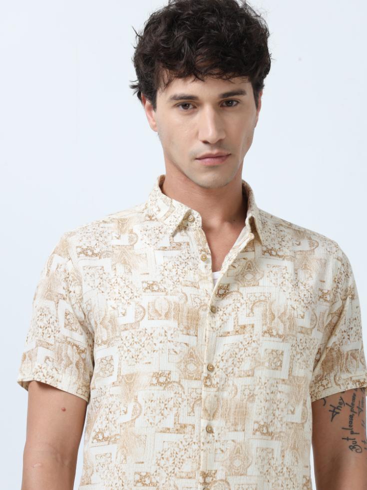 Beige Density Print Shirt
