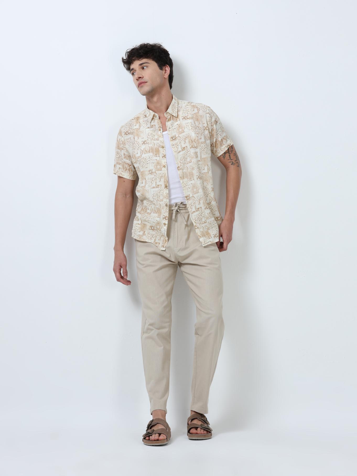 Beige Density Print Shirt