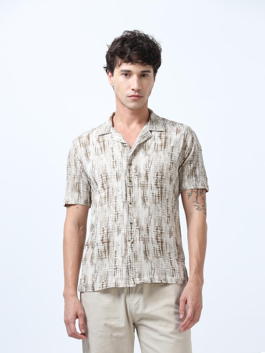 Beige Tie Dye Printed Shirt