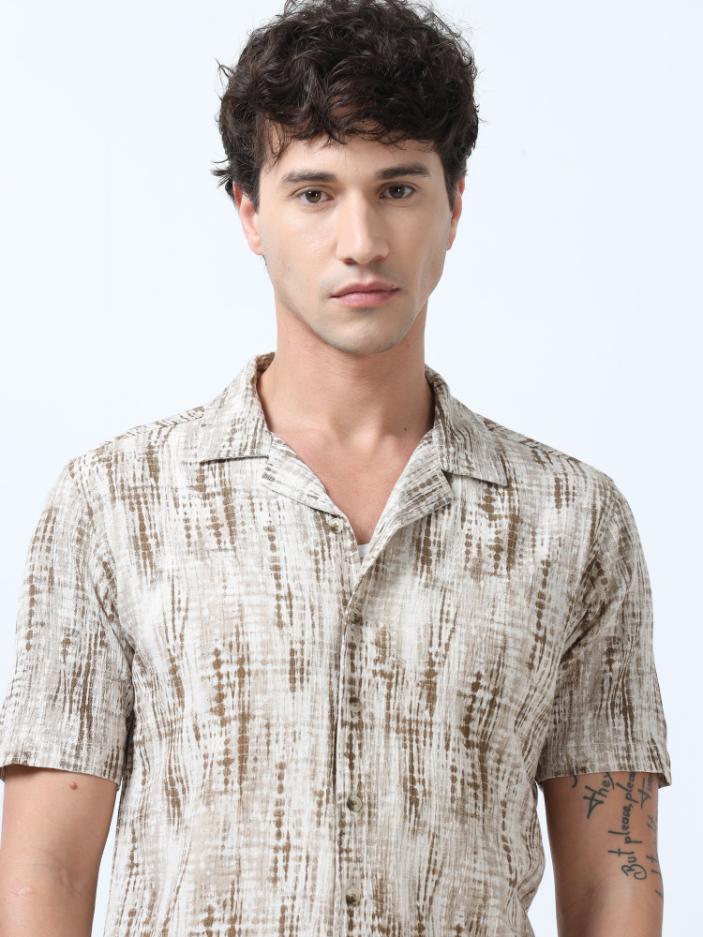 Beige Tie Dye Printed Shirt