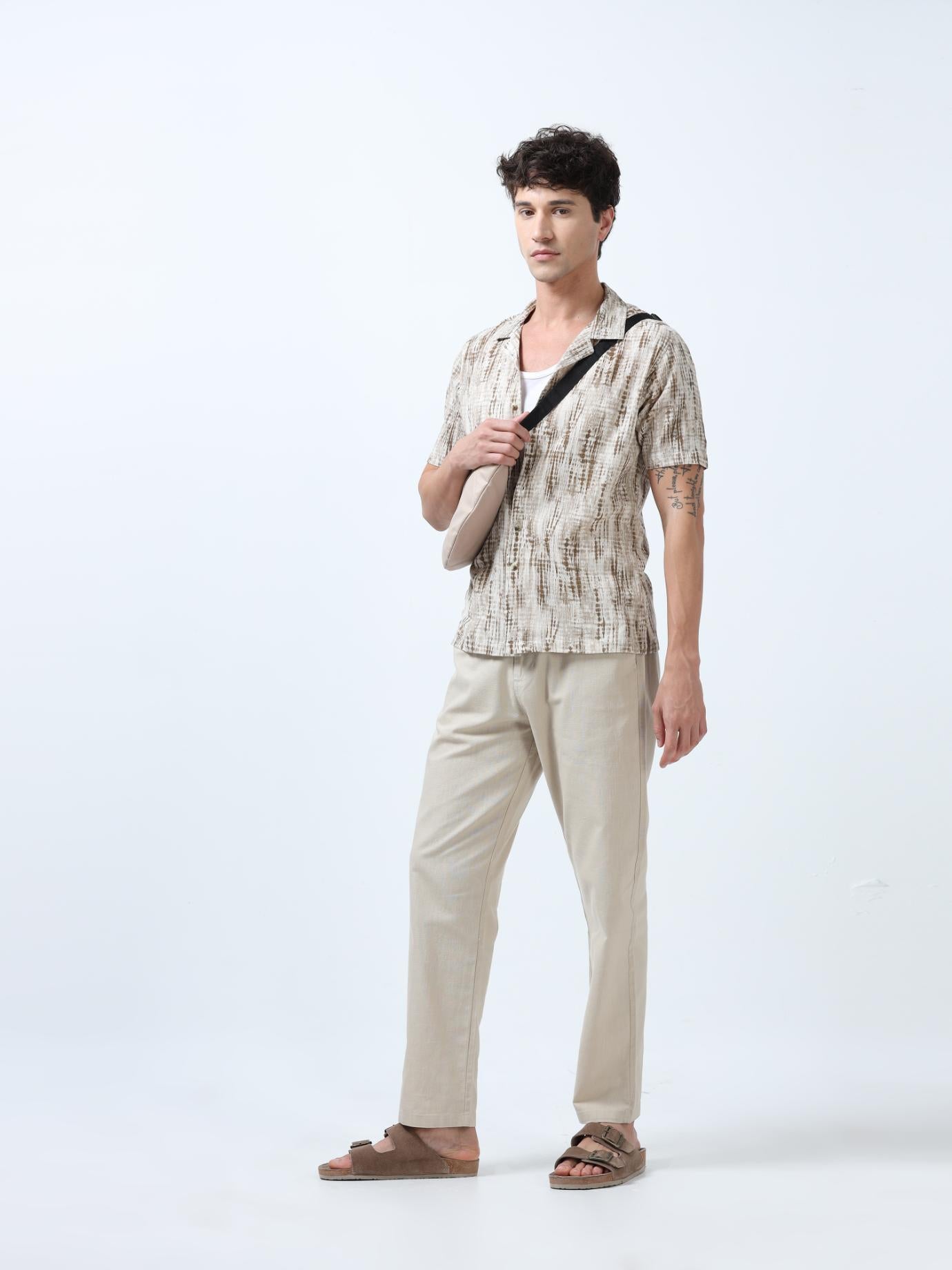 Beige Tie Dye Printed Shirt