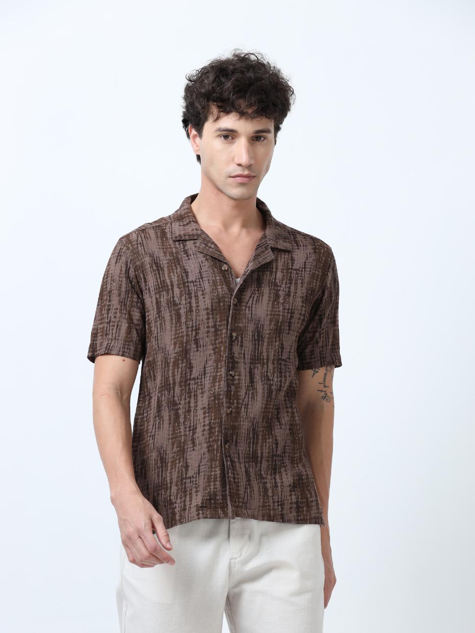 Brown Tie Dye Printed Shirt