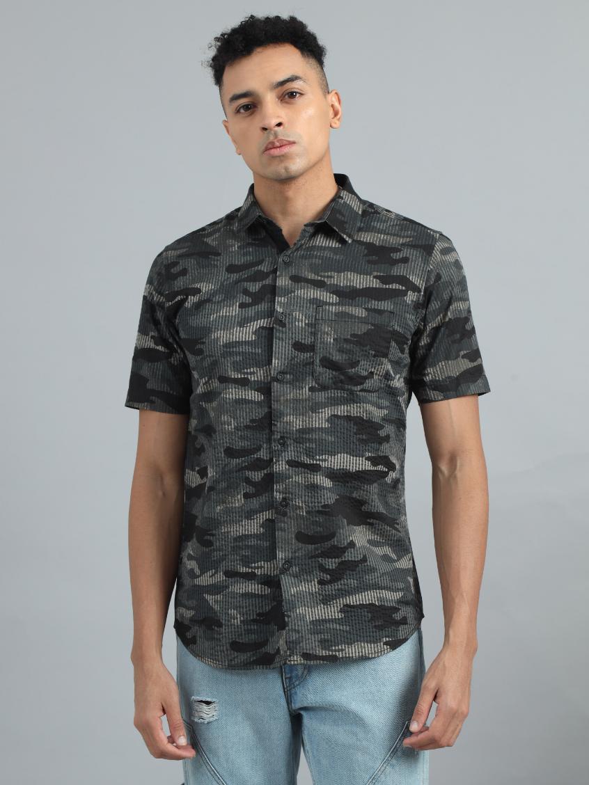 Grey camouflaged Print Shirt