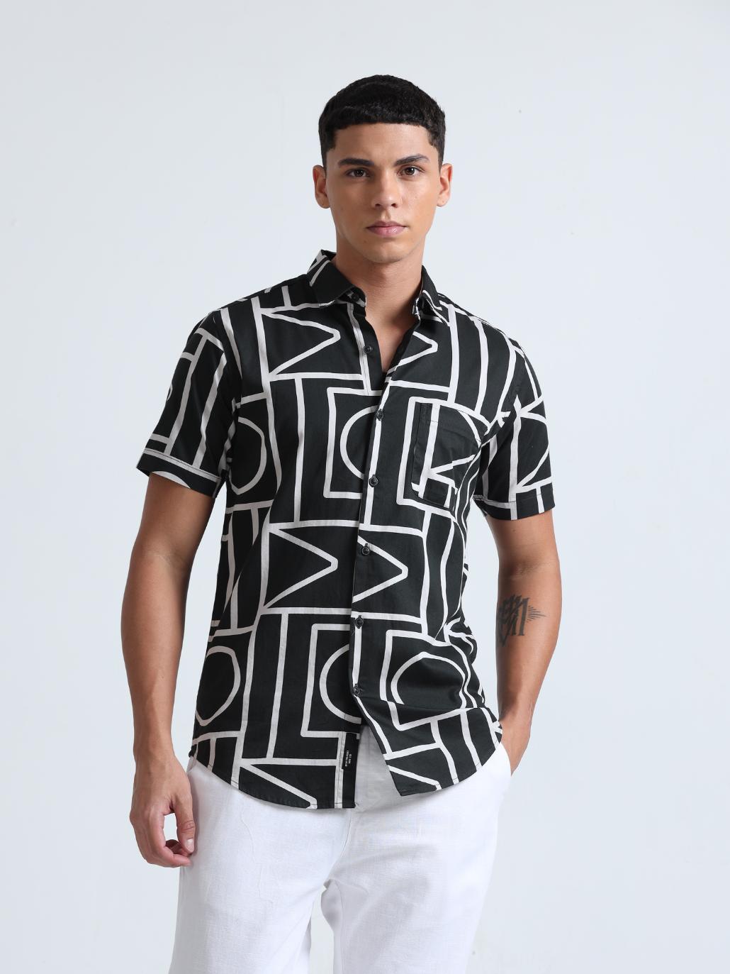 Black Geometric Print Shirt