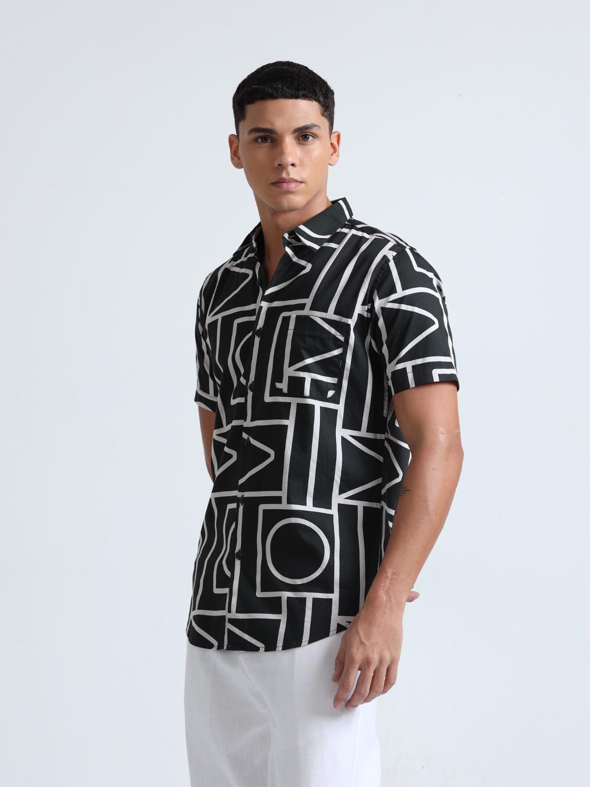 Black Geometric Print Shirt
