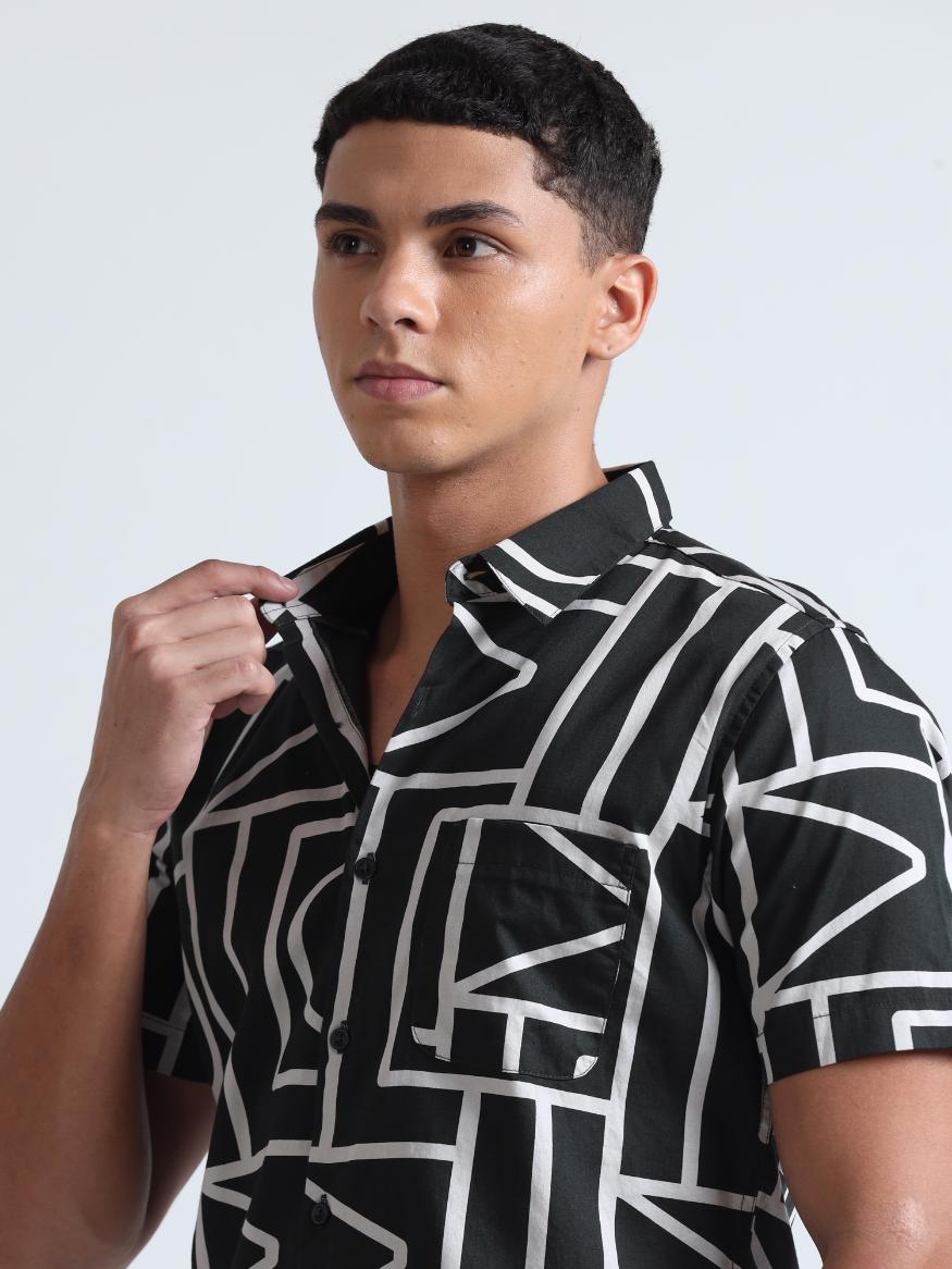 Black Geometric Print Shirt