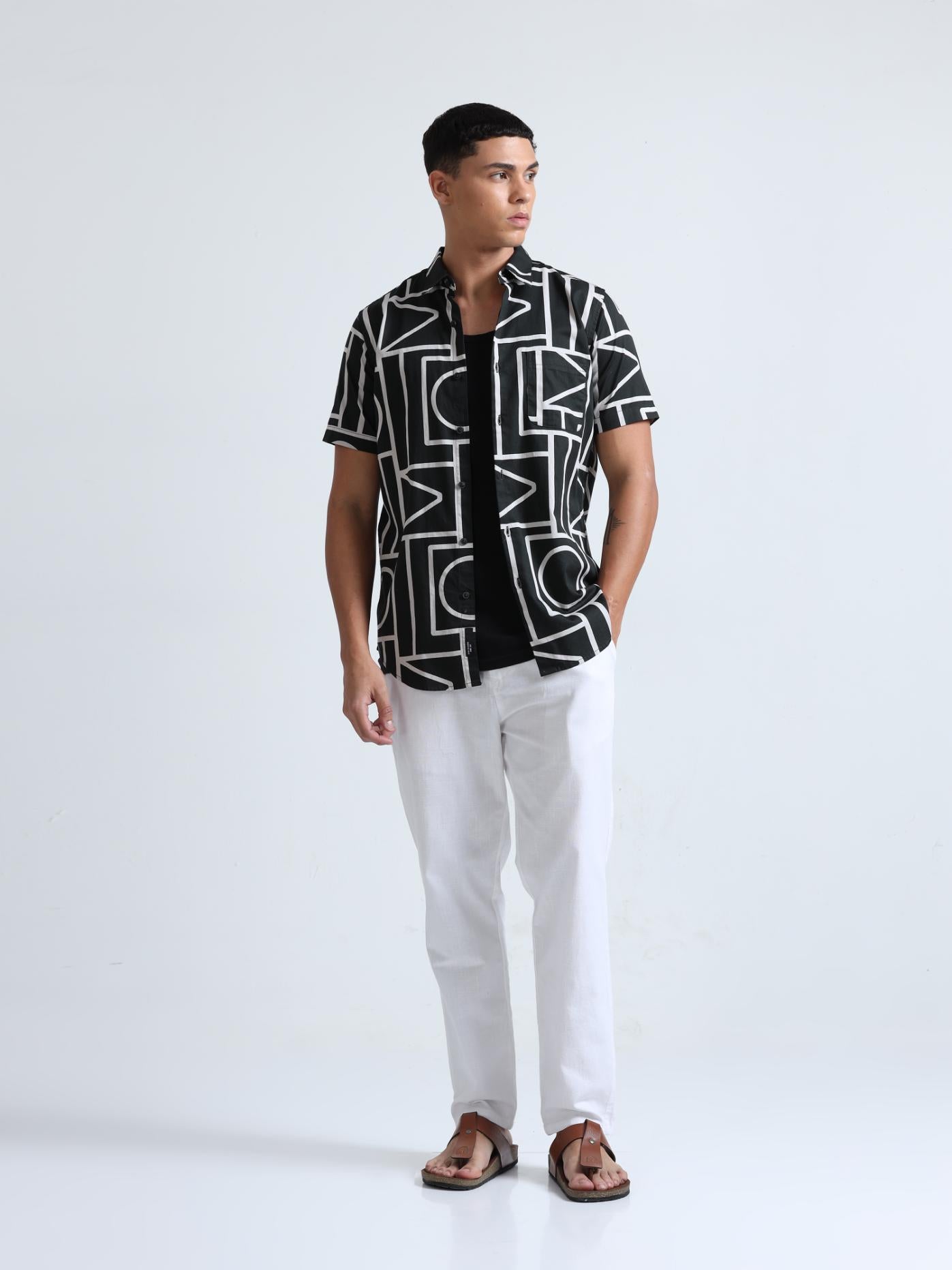 Black Geometric Print Shirt