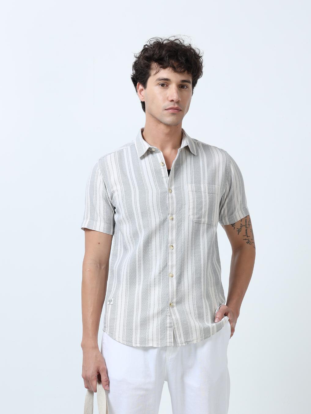 Grey Stripes Textured Shirt