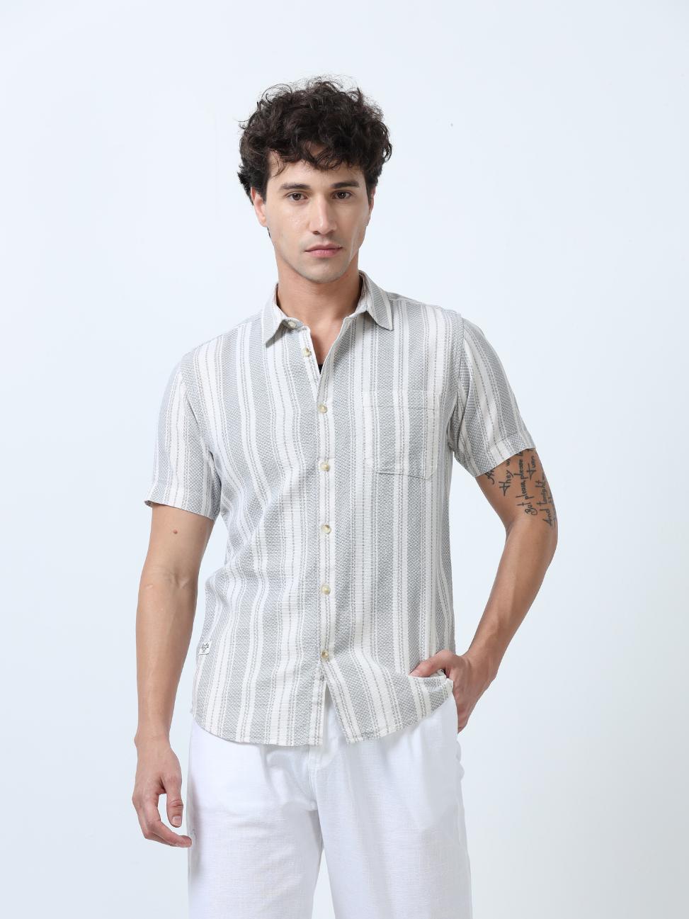 Grey Stripes Textured Shirt