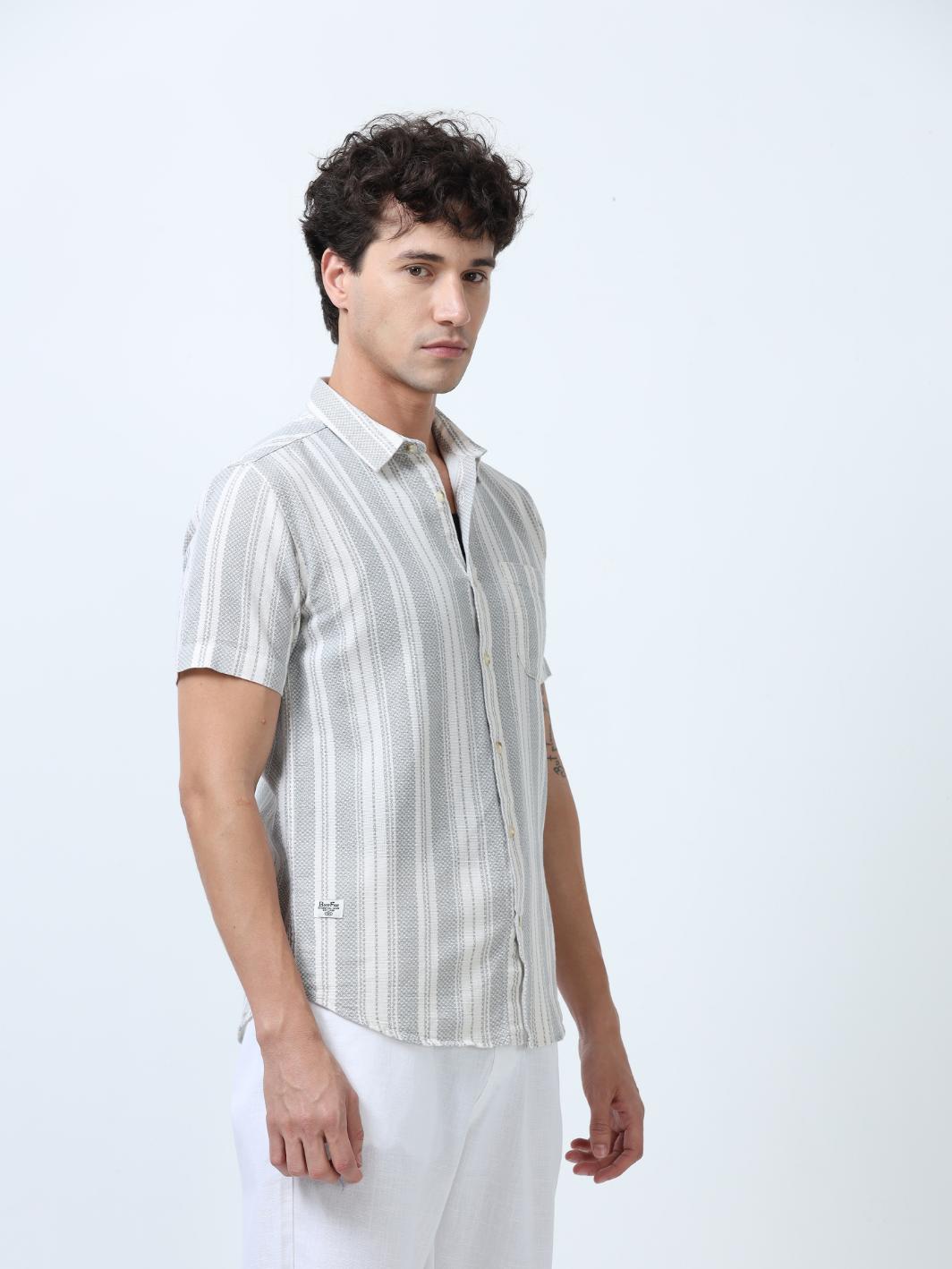 Grey Stripes Textured Shirt