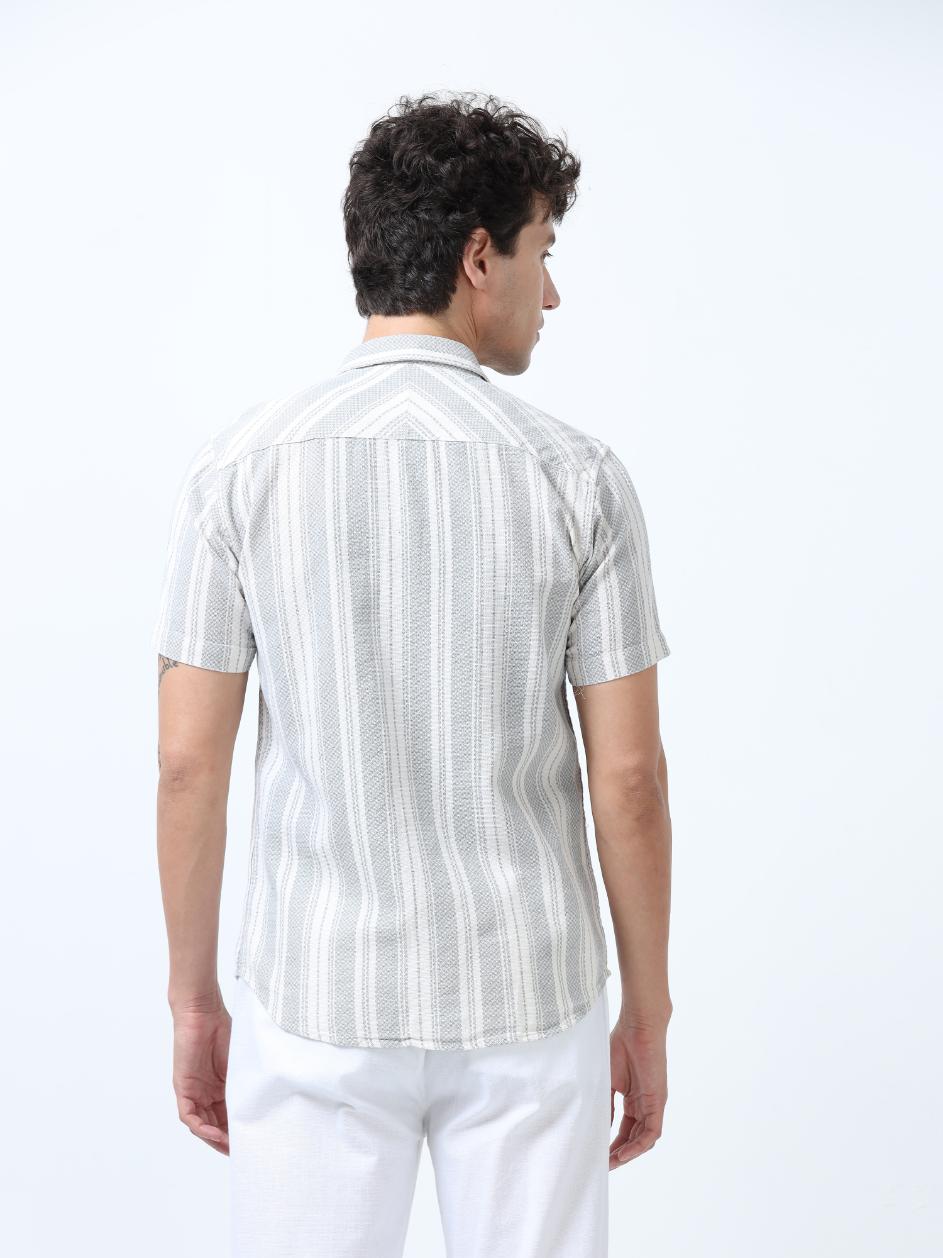 Grey Stripes Textured Shirt
