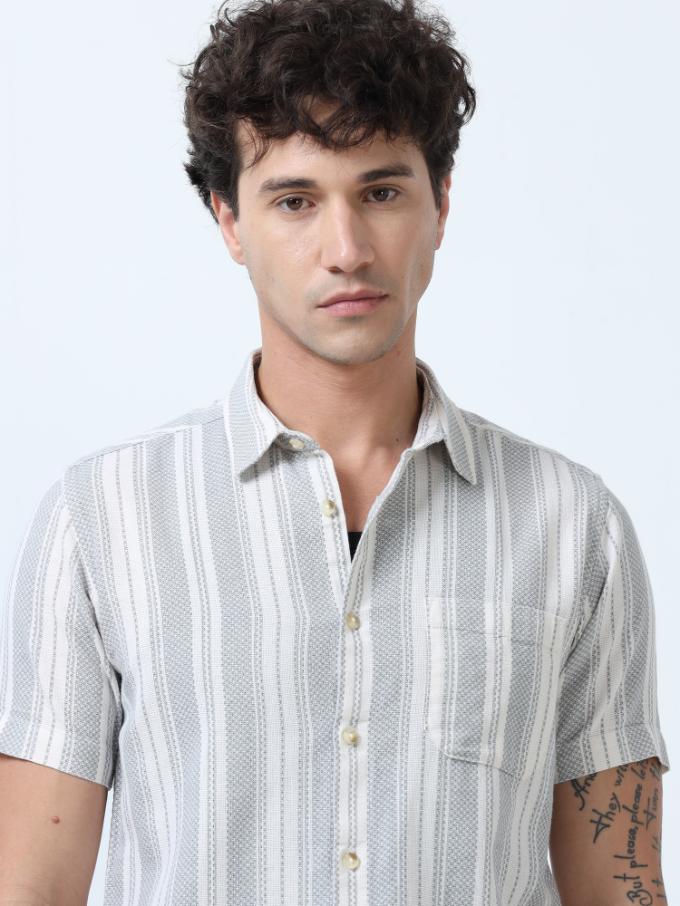 Grey Stripes Textured Shirt