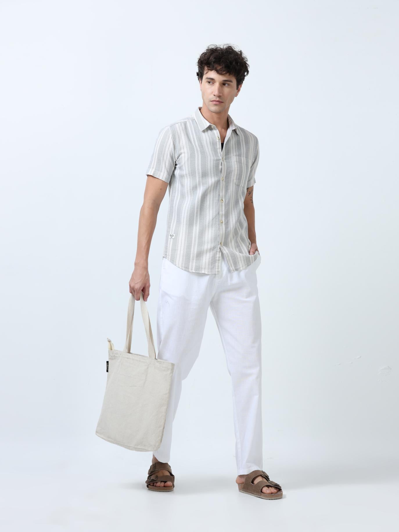 Grey Stripes Textured Shirt