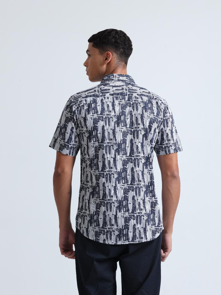 Blue Abstract Print Textured Shirt