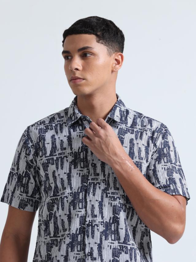 Blue Abstract Print Textured Shirt