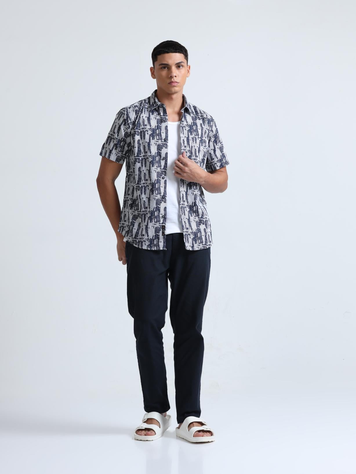 Blue Abstract Print Textured Shirt