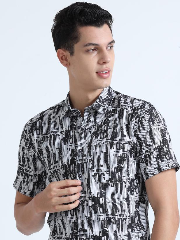 Black Abstract Print Textured Shirt