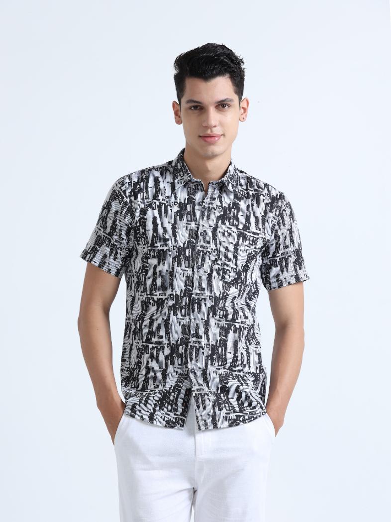 Black Abstract Print Textured Shirt