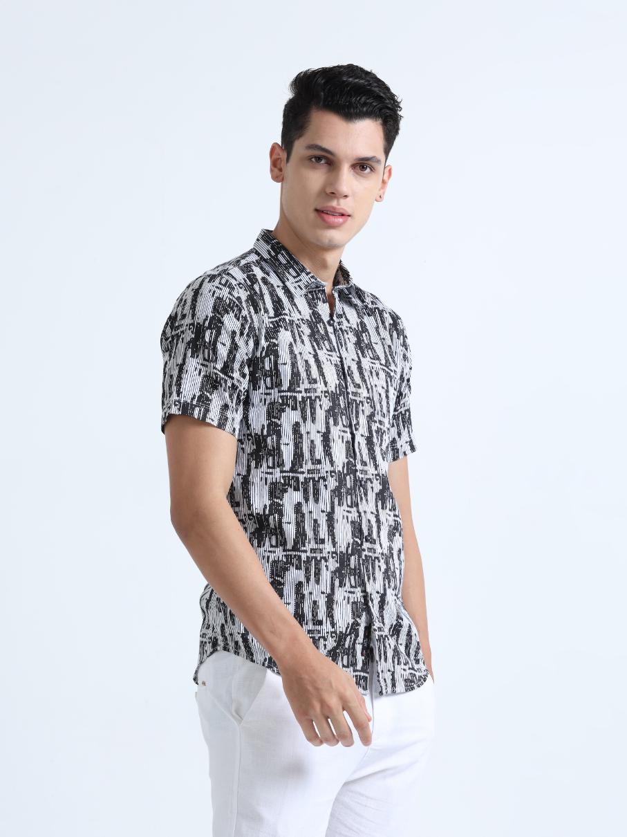 Black Abstract Print Textured Shirt