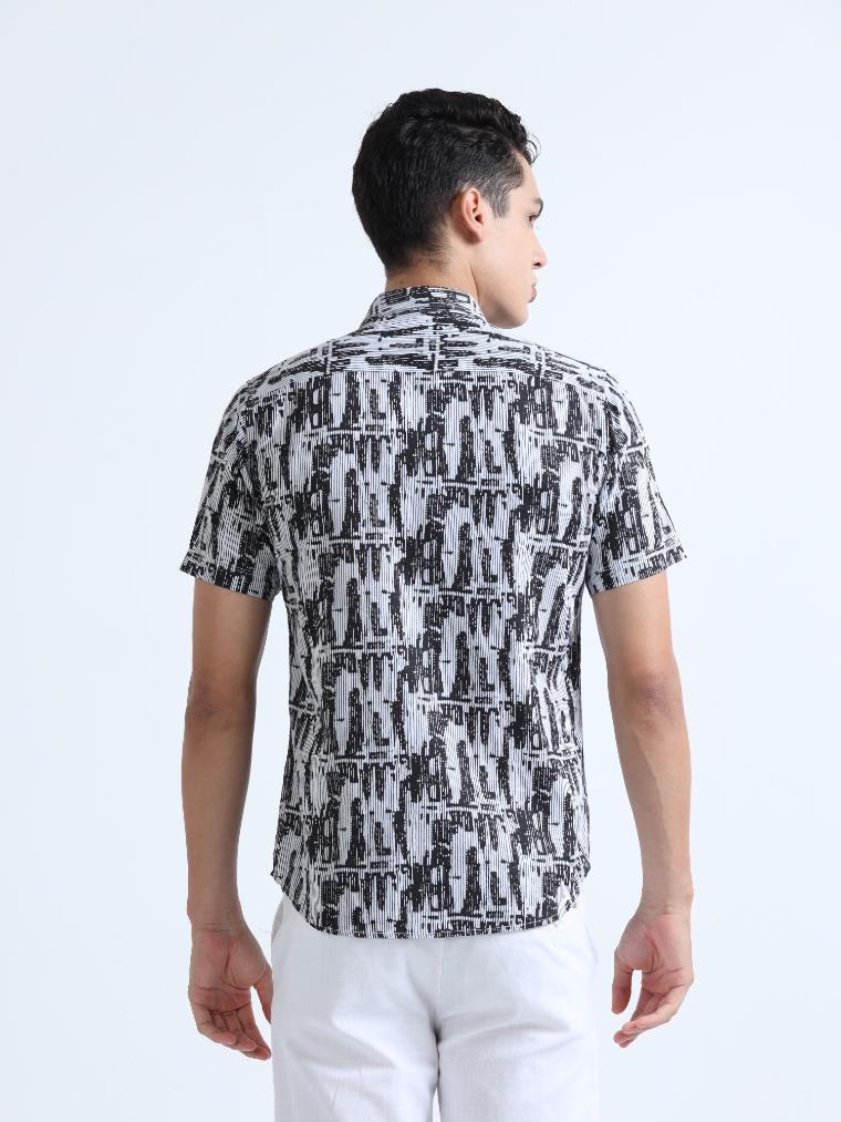 Black Abstract Print Textured Shirt