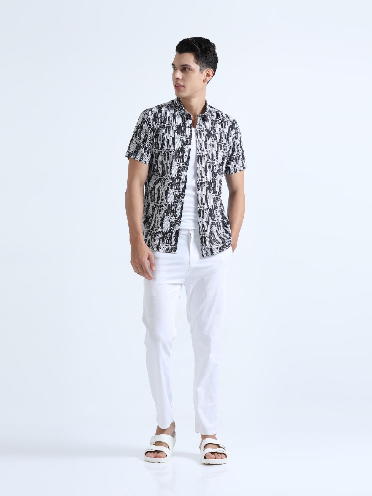 Black Abstract Print Textured Shirt