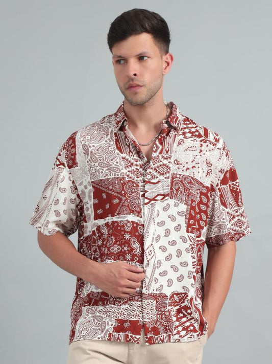 BROWN BOHO ART OVERSIZED SHIRT