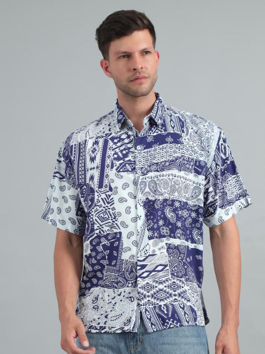 BLUE BOHO ART OVERSIZED SHIRT