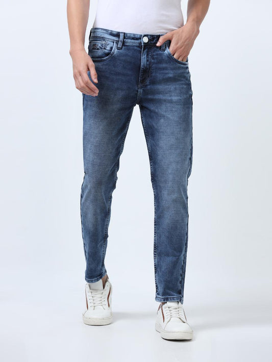 Blue High Rise Washed Ankle Fit Jeans