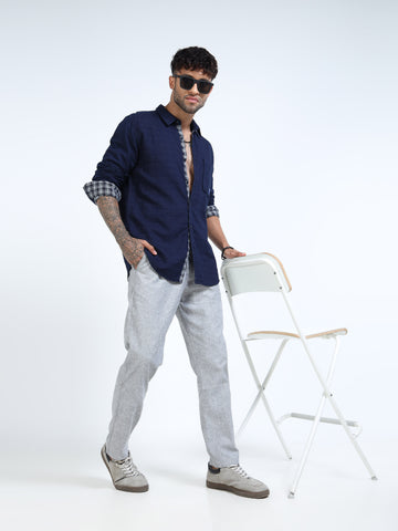 Sphere Navy Textured Full Sleeve Casual Shirt