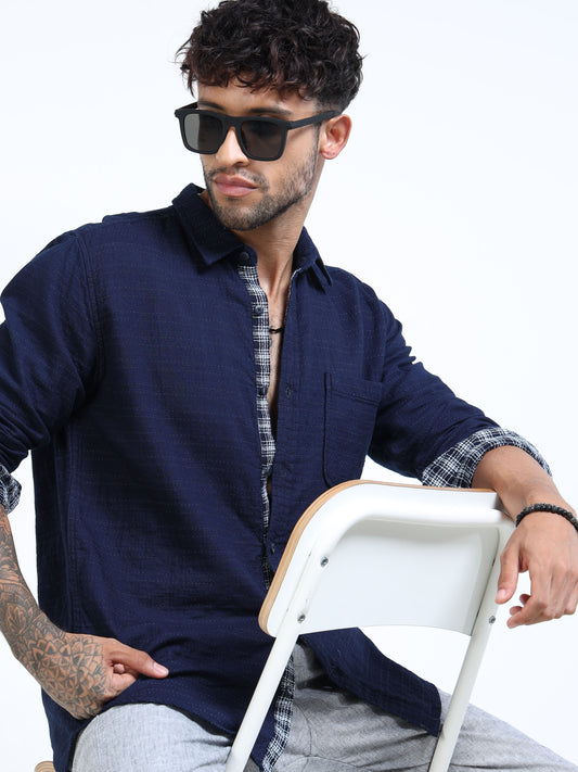 Sphere Navy Textured Full Sleeve Casual Shirt