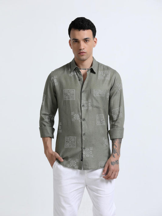 Dot Motif Olive Green Shirt