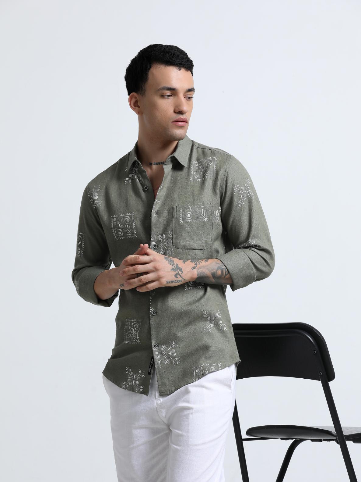 Dot Motif Olive Green Shirt