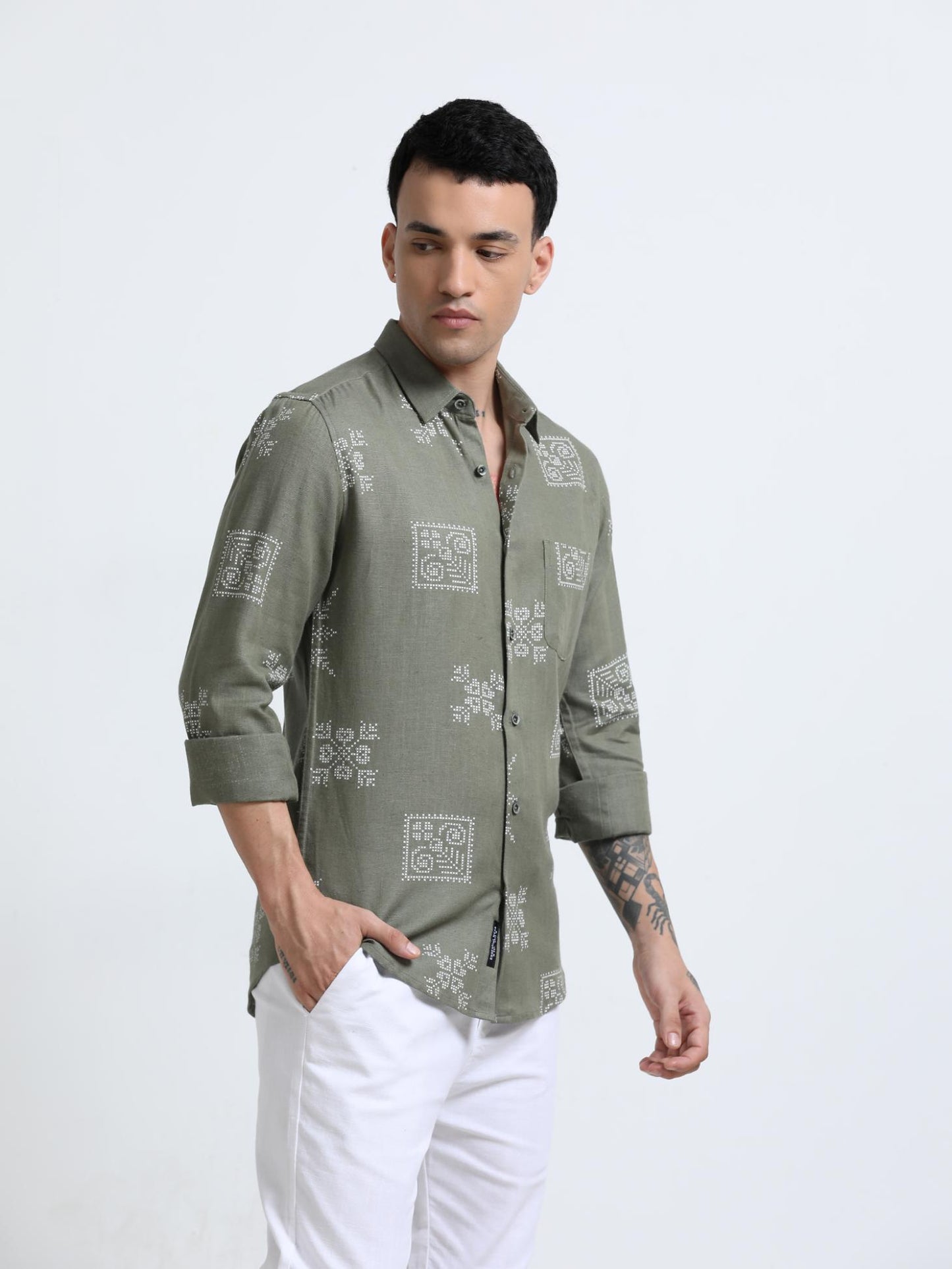Dot Motif Olive Green Shirt