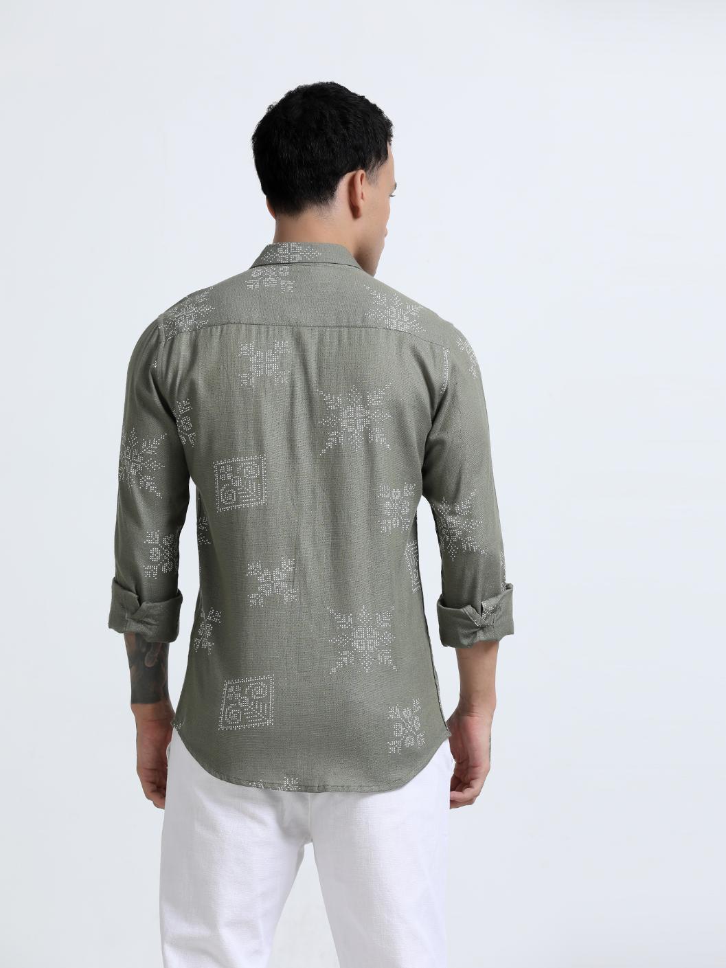 Dot Motif Olive Green Shirt