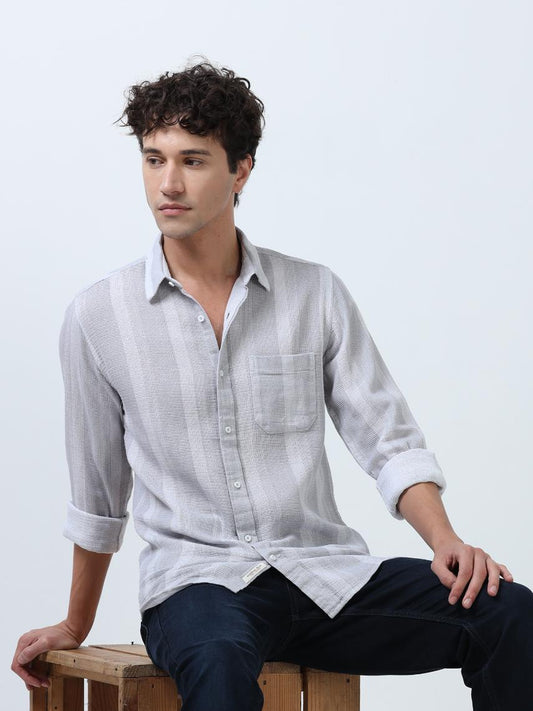 Textured Stripes Grey Shirt