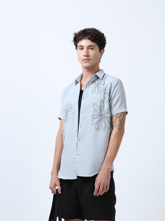 Light Grey Decorative Art Embroidered Shirt