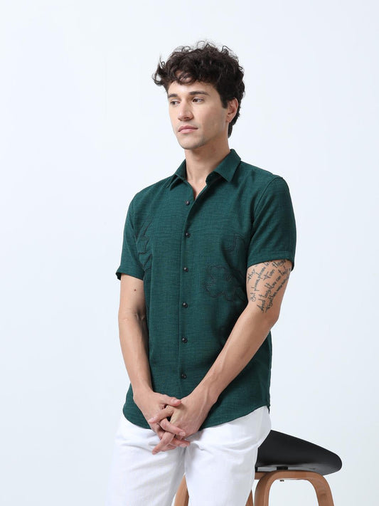 Green Decorative Art Embroidered Shirt