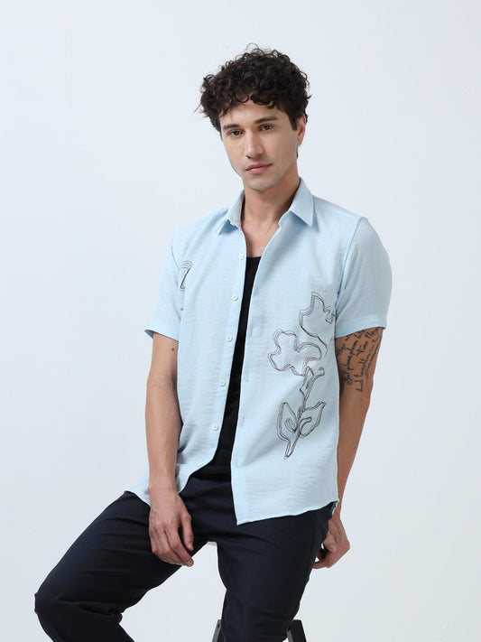Blue Decorative Art Embroidered Shirt