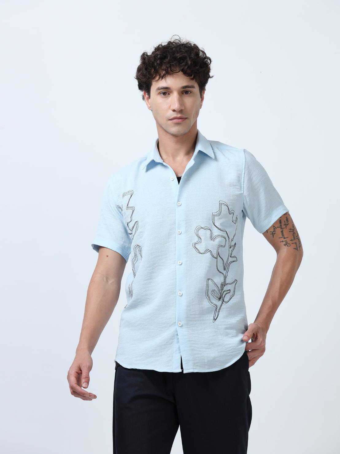 Blue Decorative Art Embroidered Shirt