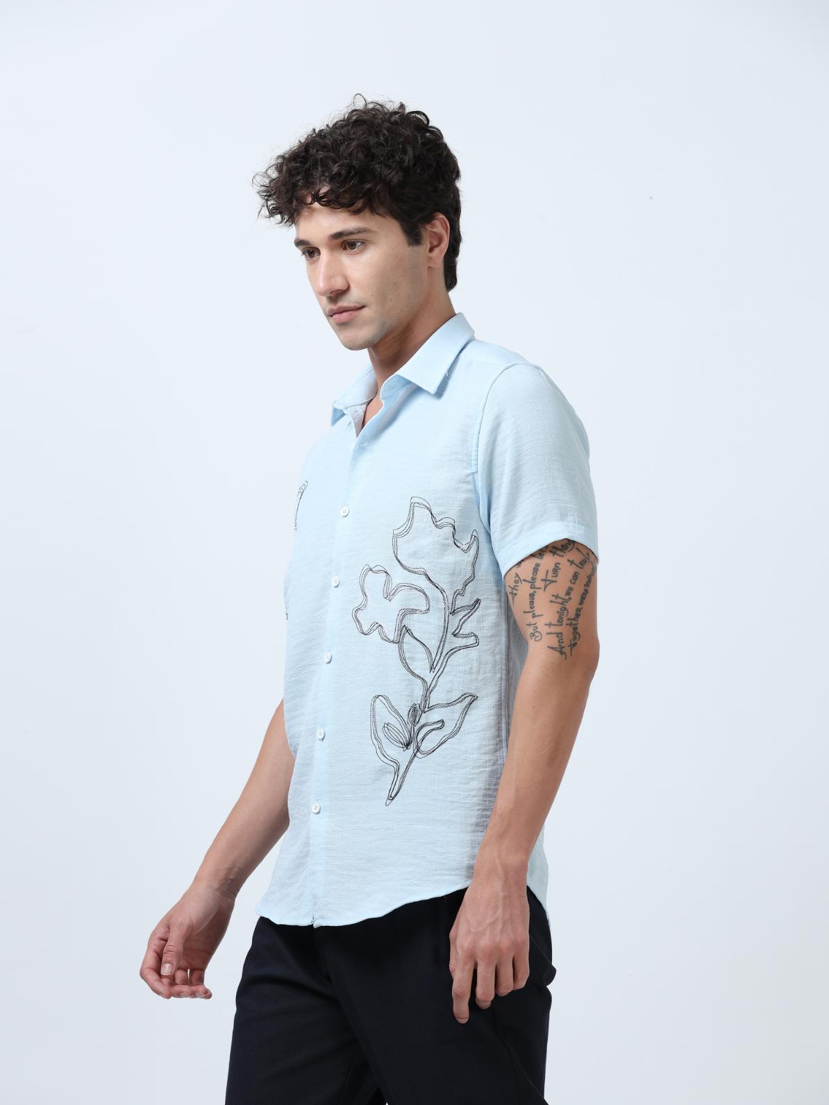 Blue Decorative Art Embroidered Shirt