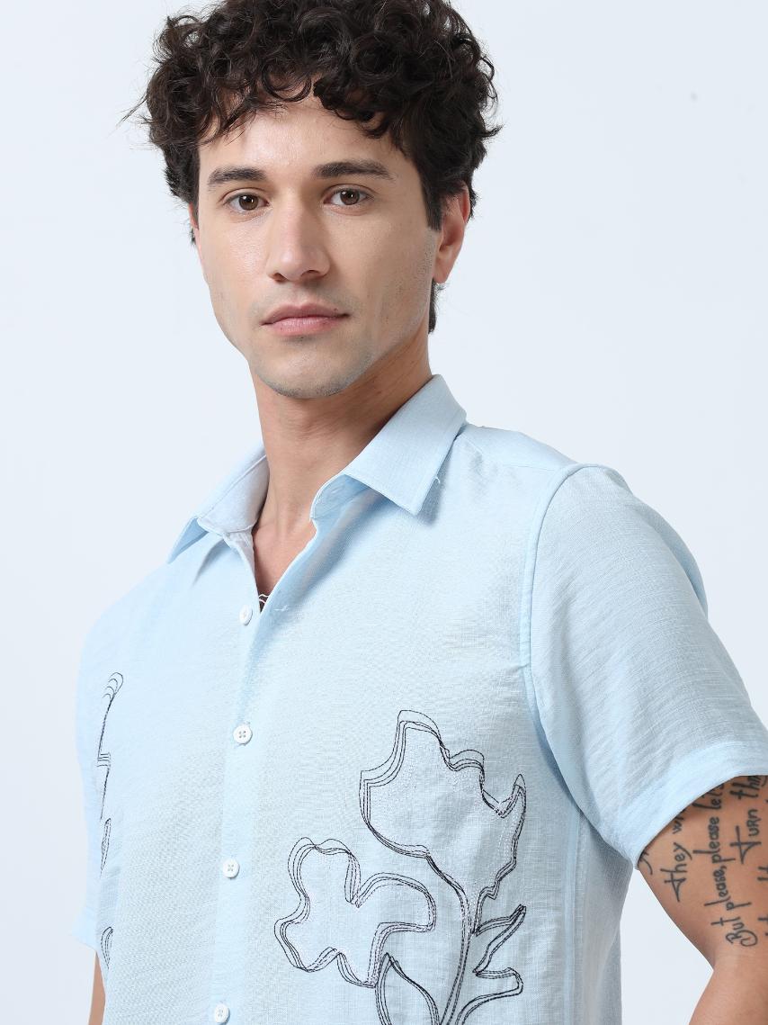 Blue Decorative Art Embroidered Shirt