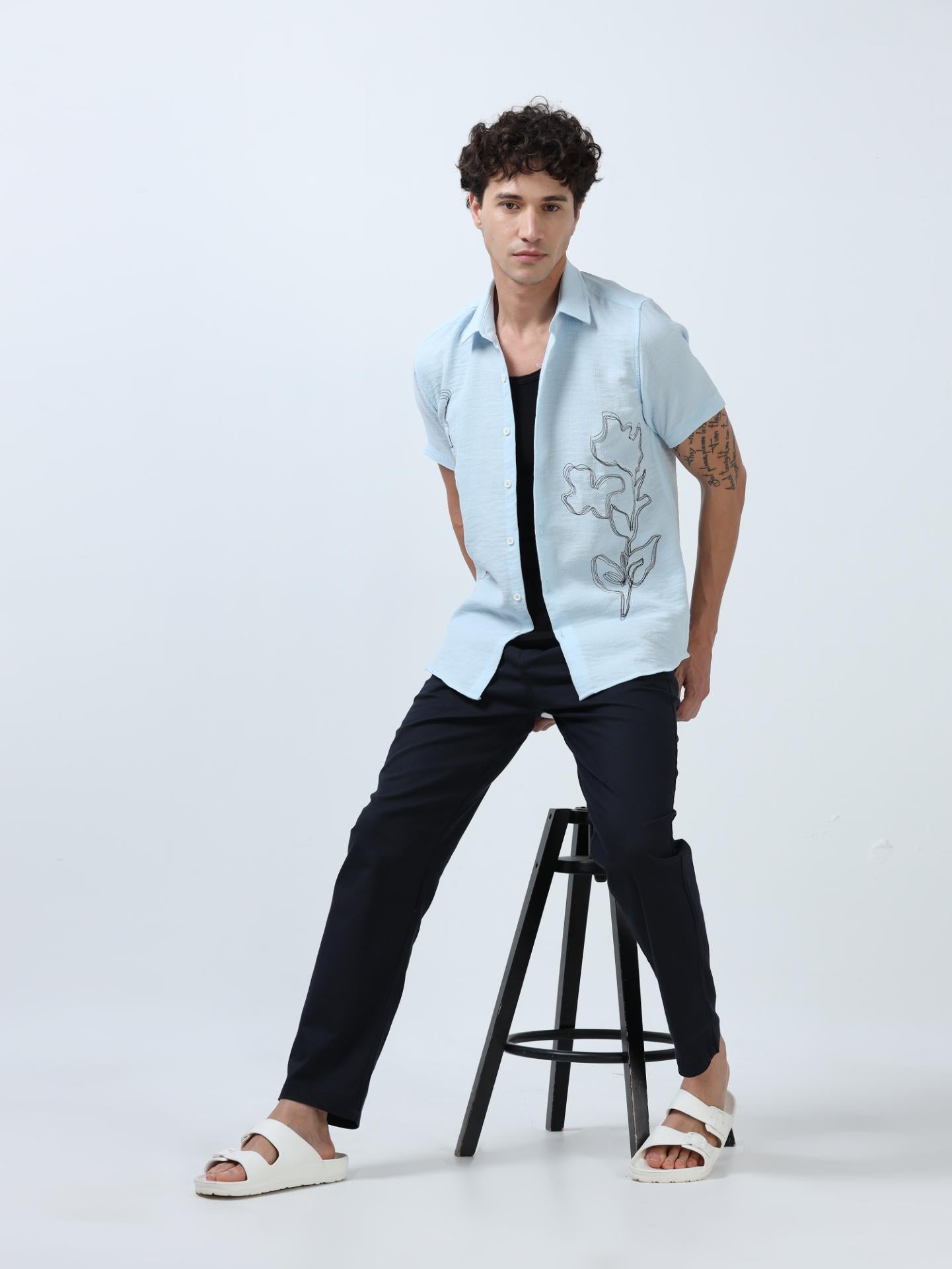 Blue Decorative Art Embroidered Shirt