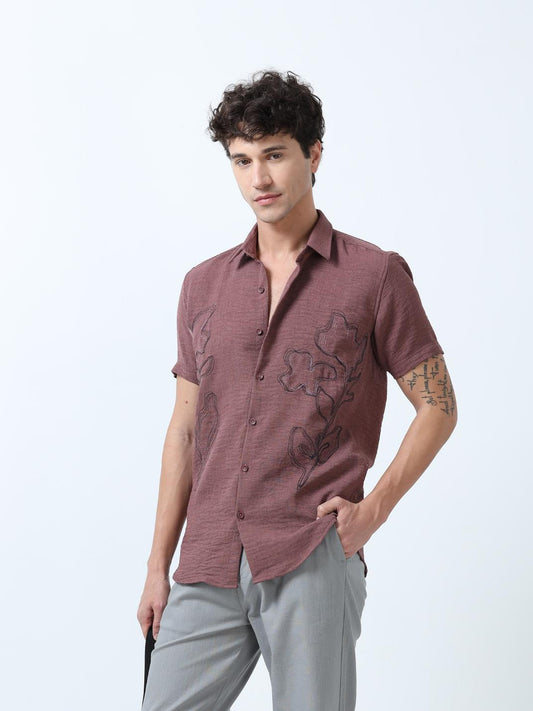 Brown Decorative Art Embroidered Shirt