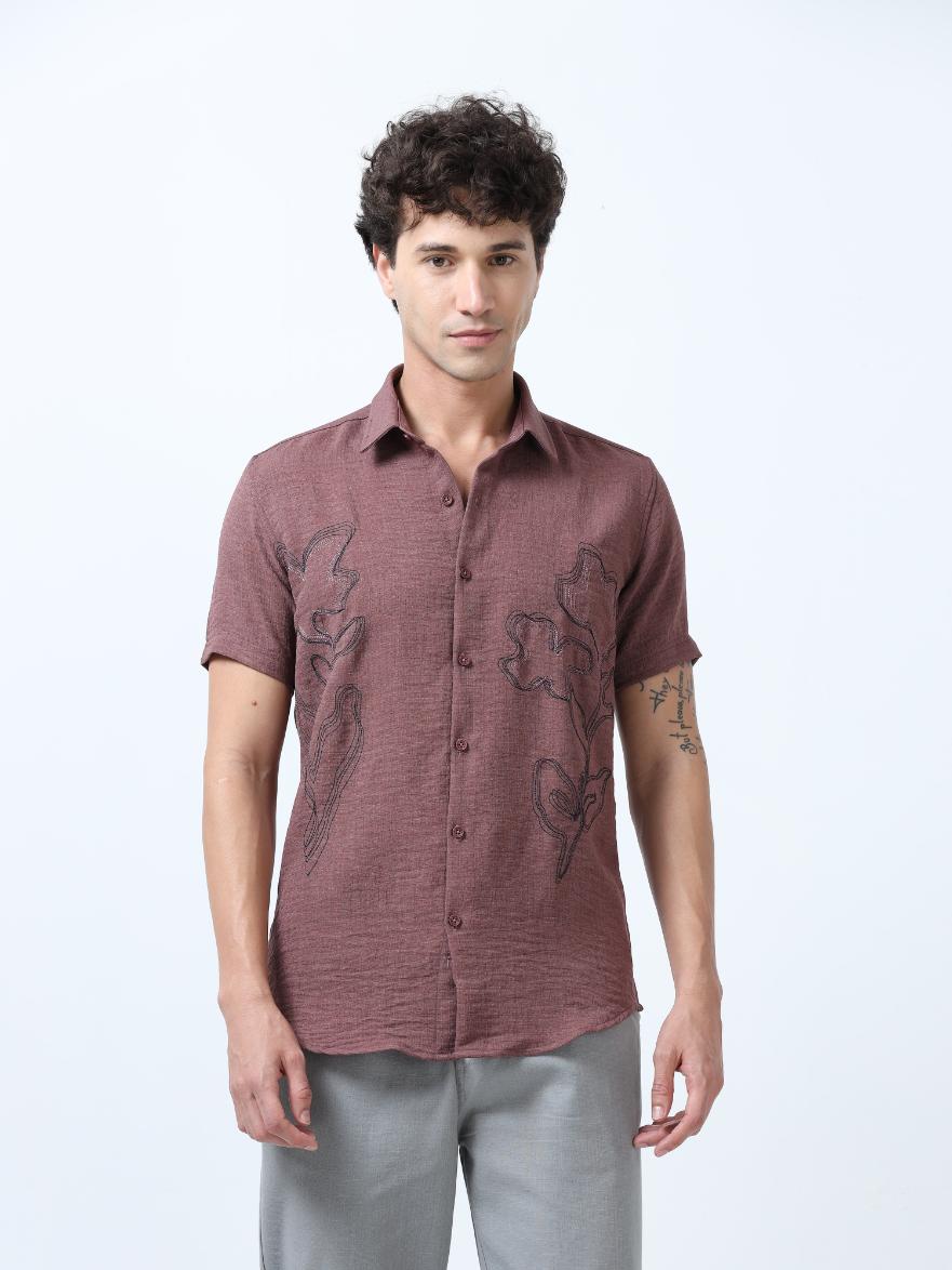 Brown Decorative Art Embroidered Shirt